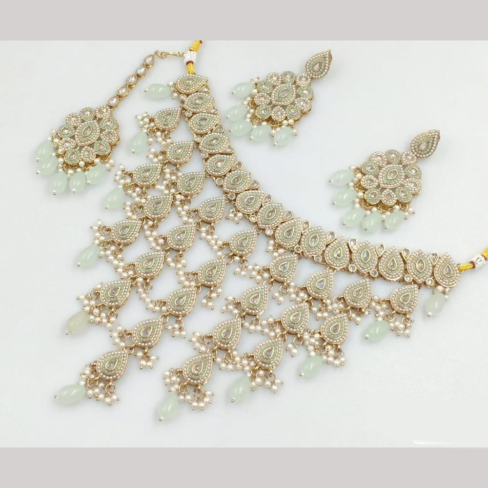 JCM Gold Plated Crystal Stone And Pearls Necklace Set