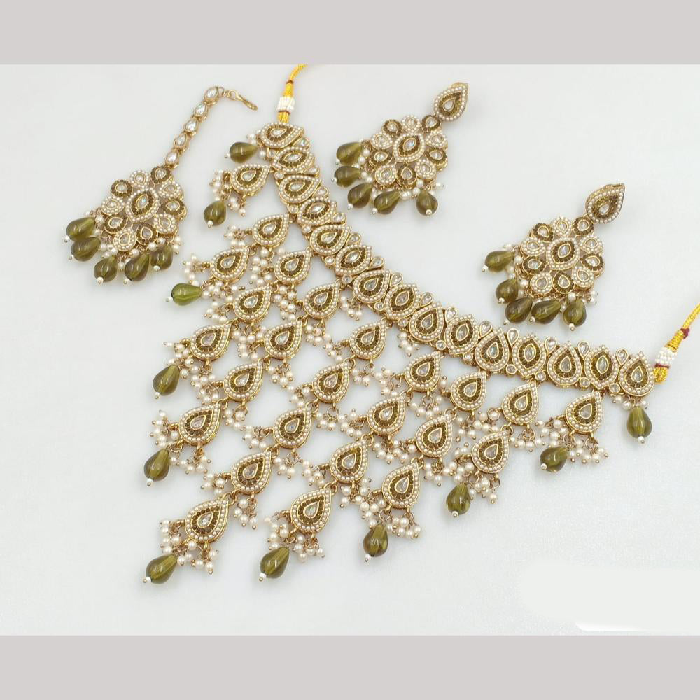 JCM Gold Plated Crystal Stone And Pearls Necklace Set