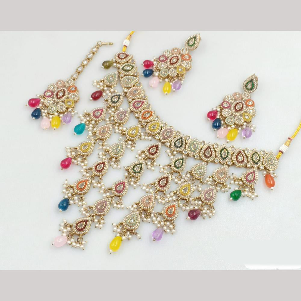 JCM Gold Plated Crystal Stone And Pearls Necklace Set