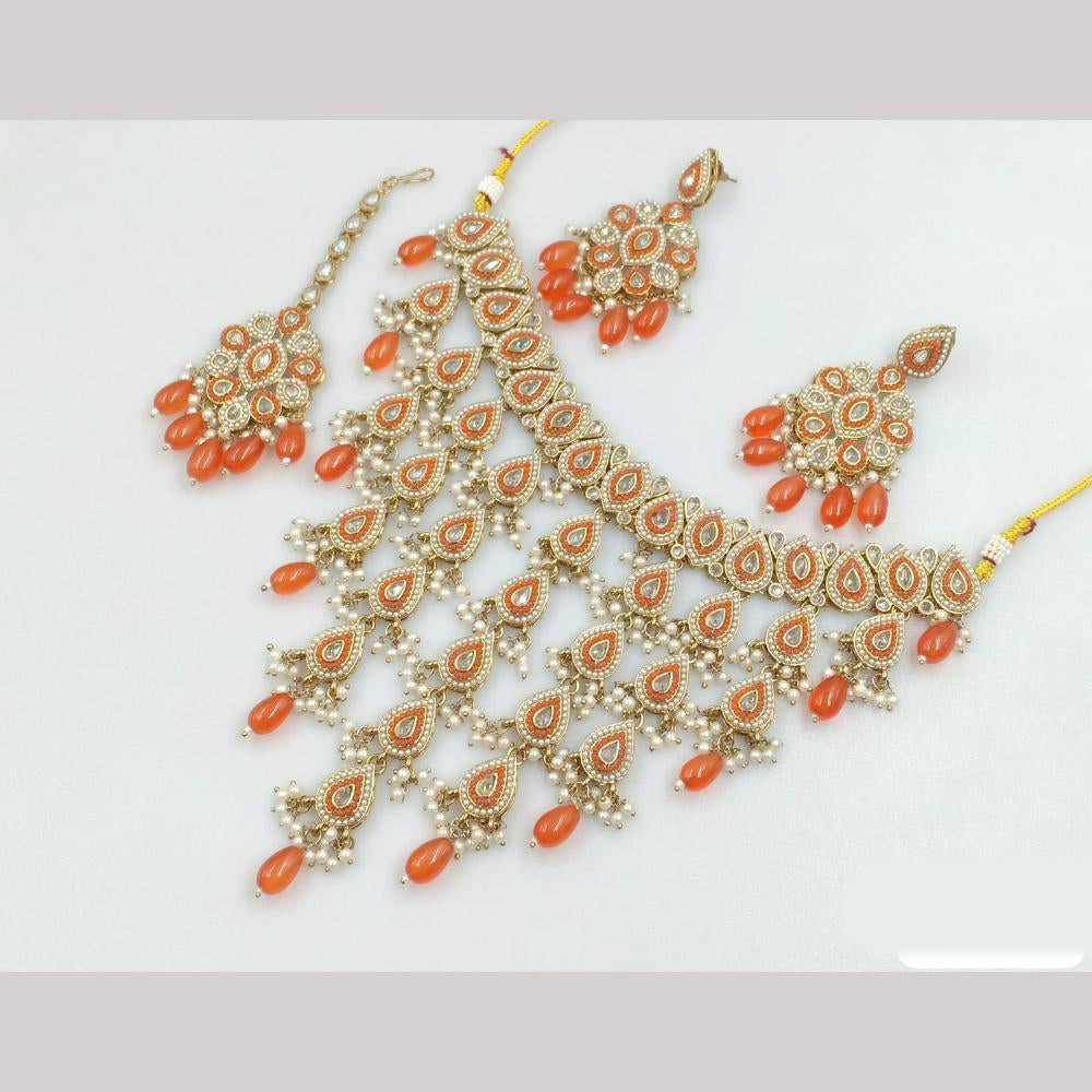 JCM Gold Plated Crystal Stone And Pearls Necklace Set