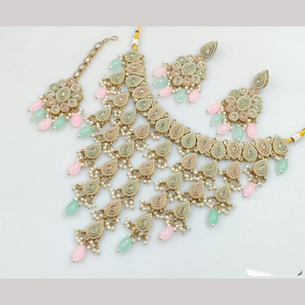 JCM Gold Plated Crystal Stone And Pearls Necklace Set