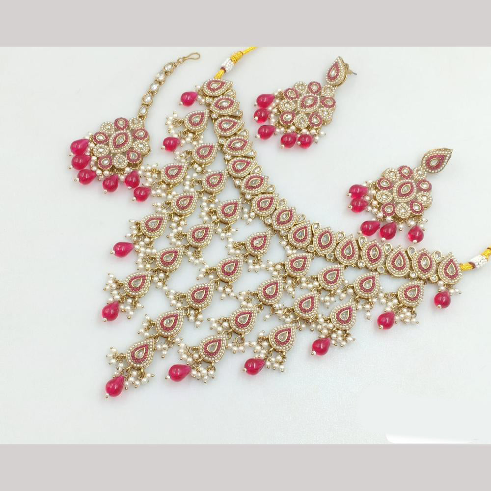 JCM Gold Plated Crystal Stone And Pearls Necklace Set