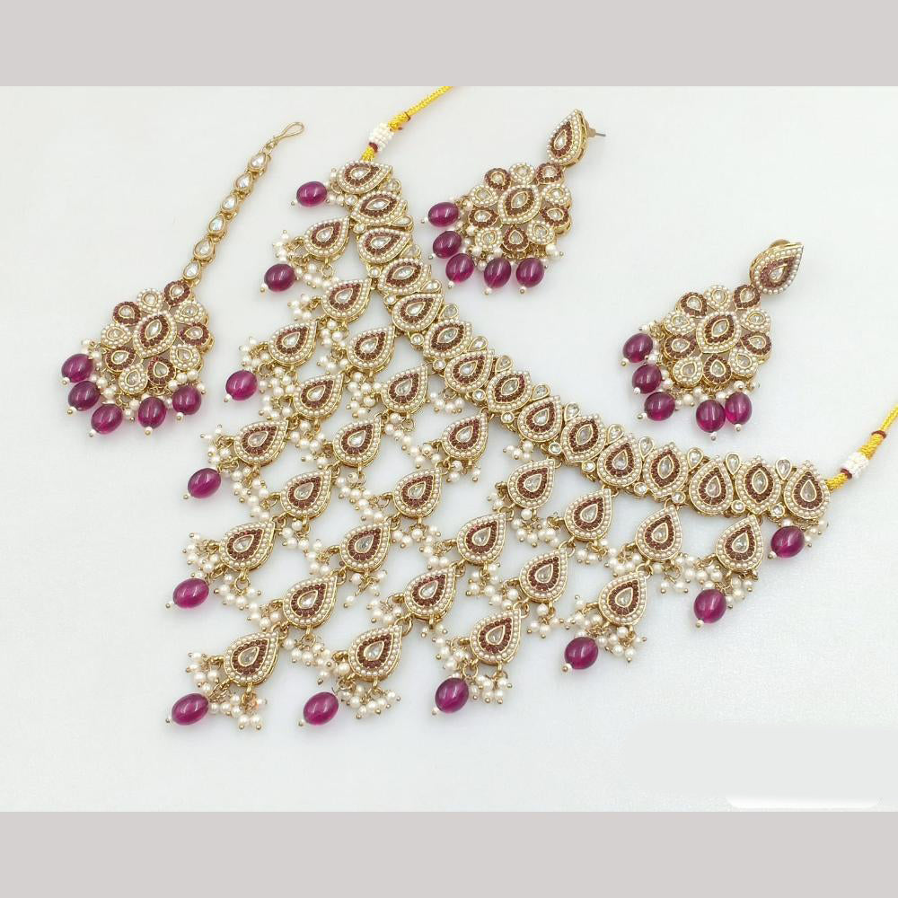 JCM Gold Plated Crystal Stone And Pearls Necklace Set
