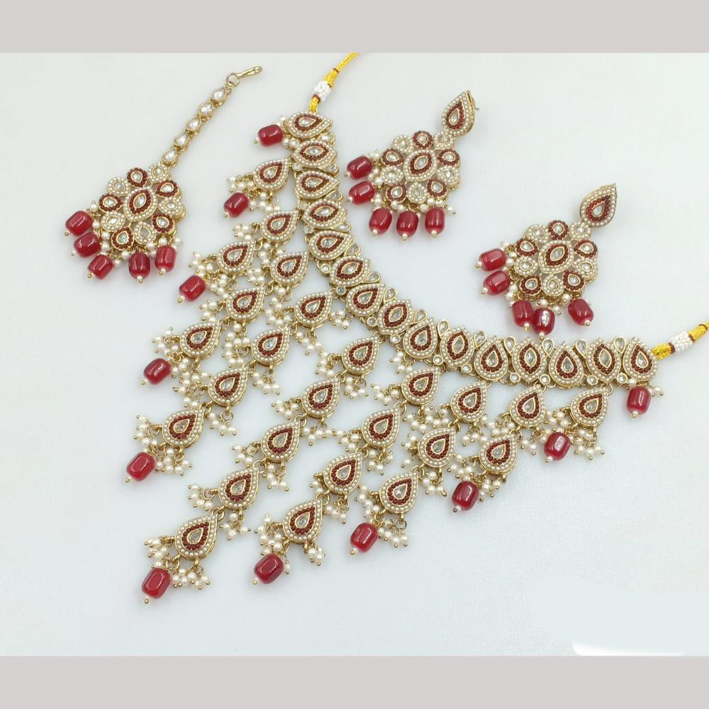 JCM Gold Plated Crystal Stone And Pearls Necklace Set