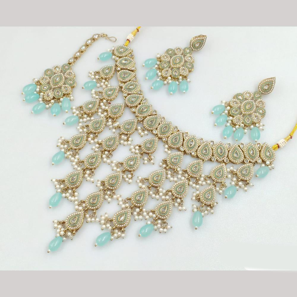 JCM Gold Plated Crystal Stone And Pearls Necklace Set