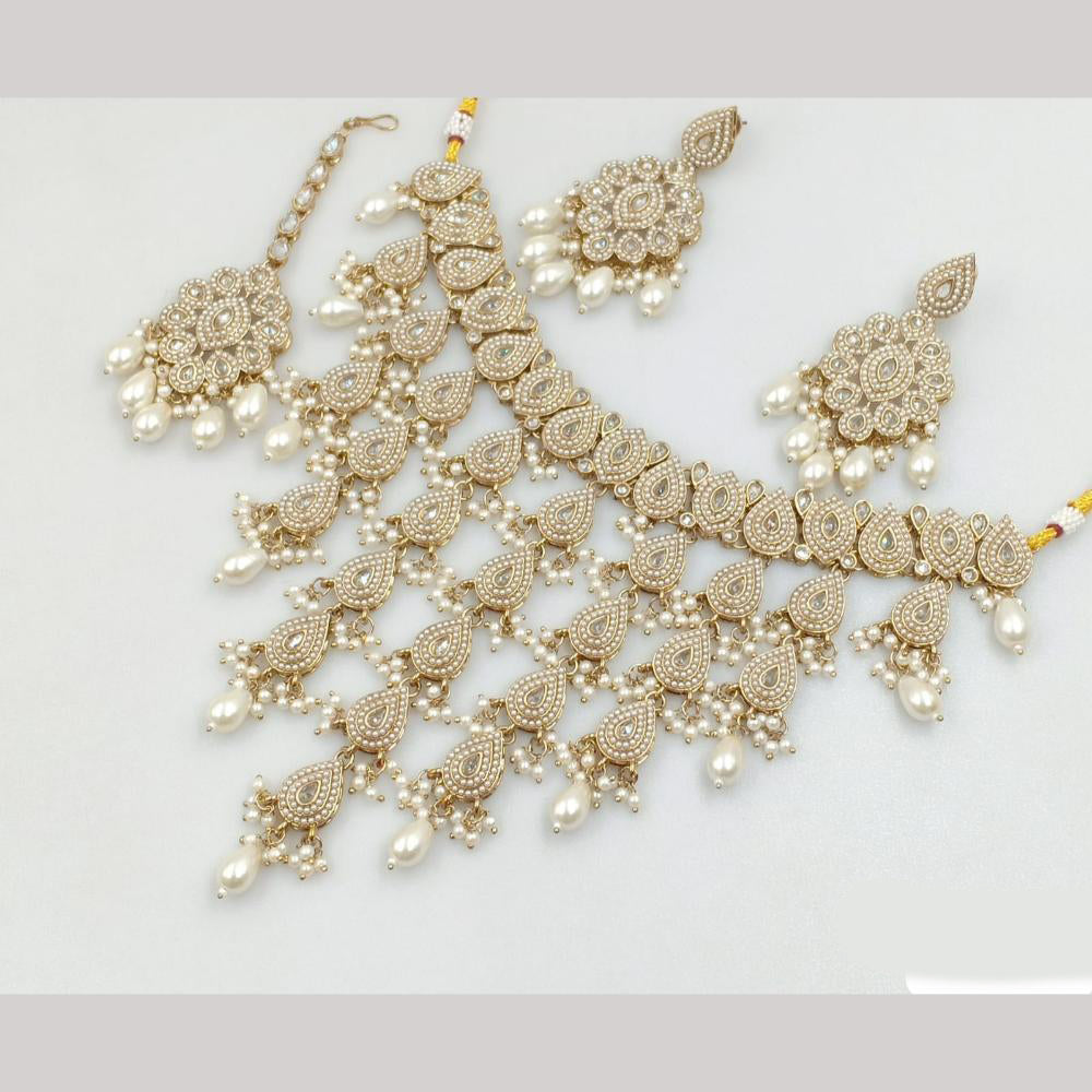 JCM Gold Plated Crystal Stone And Pearls Necklace Set