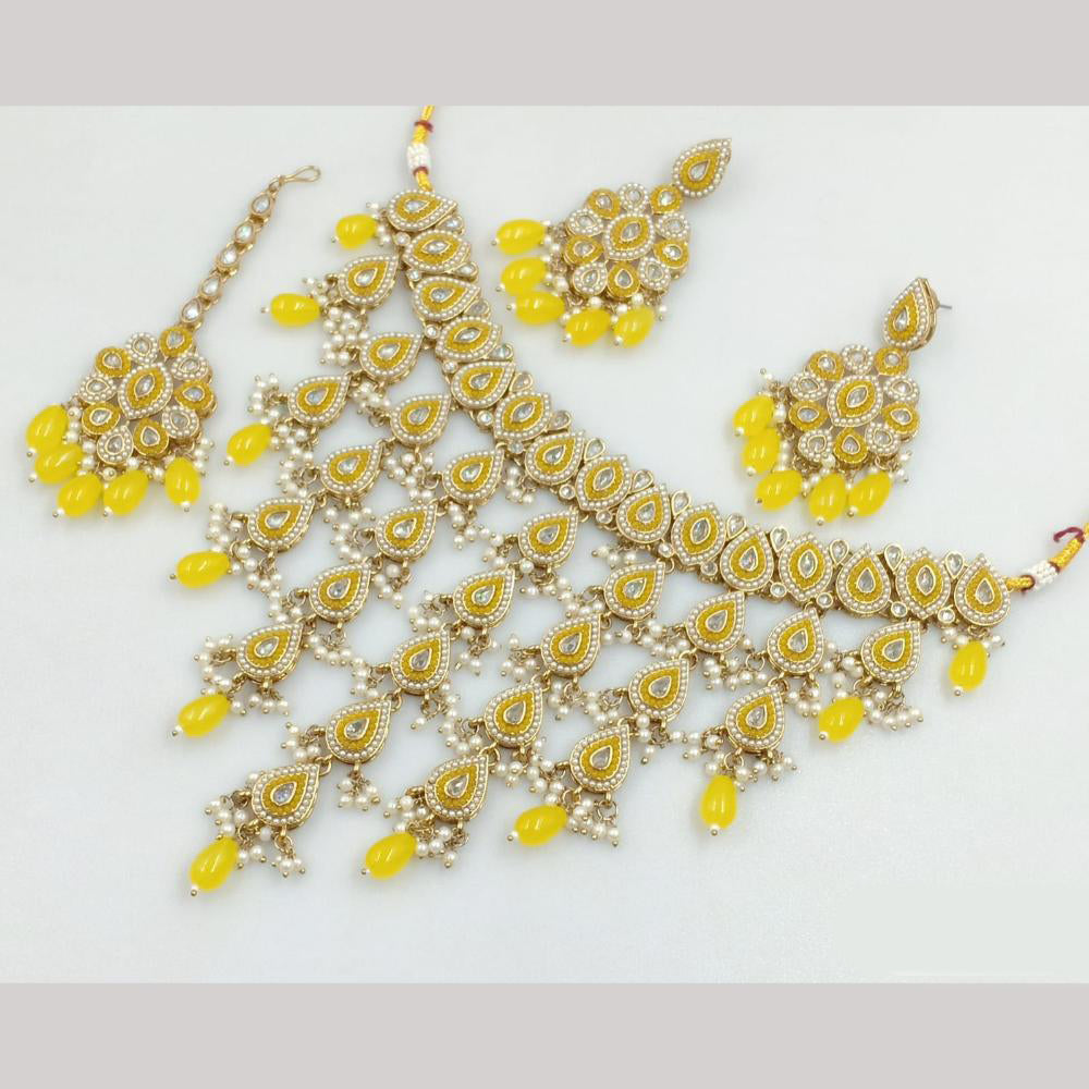 JCM Gold Plated Crystal Stone And Pearls Necklace Set