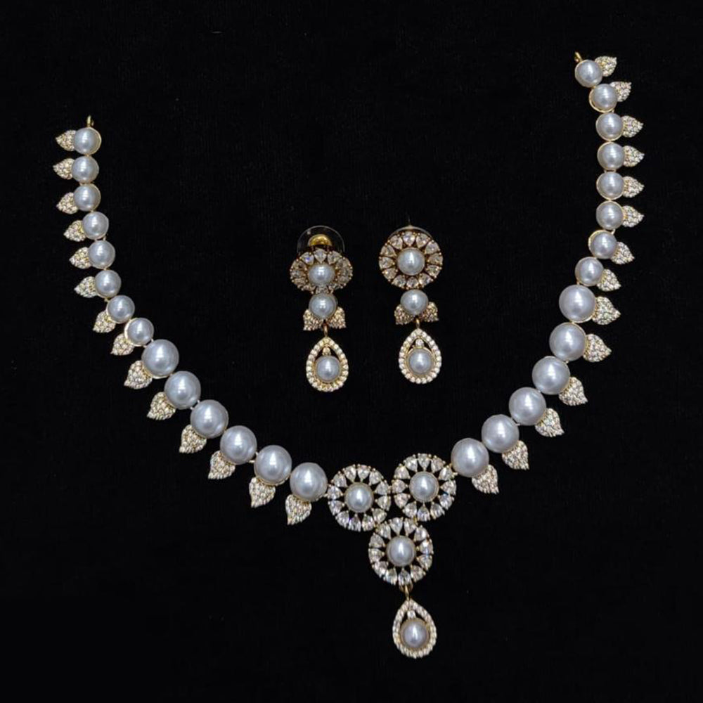 JCM Gold Plated Crystal Stone And Beads Necklace Set