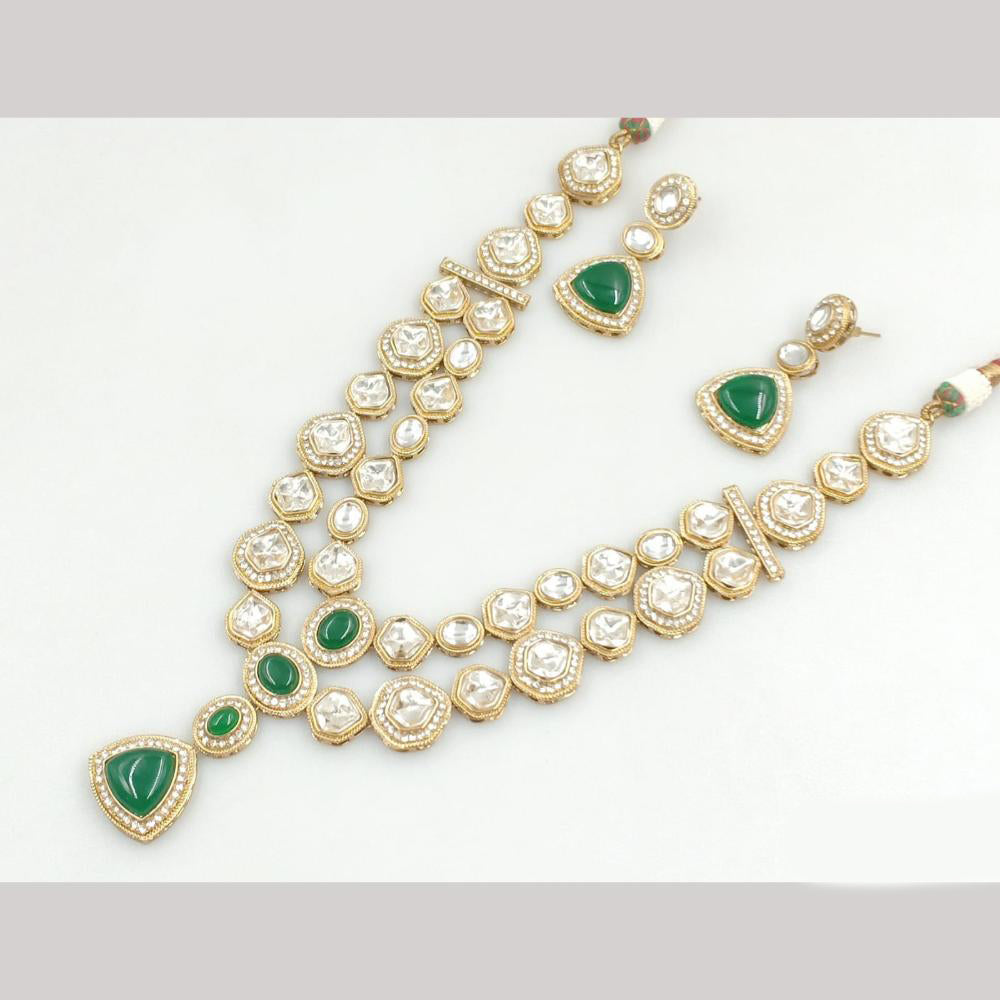 JCM Gold Plated polki kundan Long Necklace Set