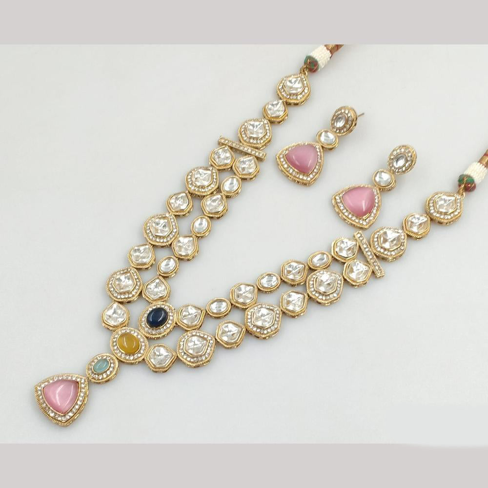 JCM Gold Plated polki kundan Long Necklace Set