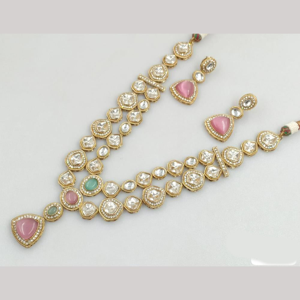 JCM Gold Plated polki kundan Long Necklace Set