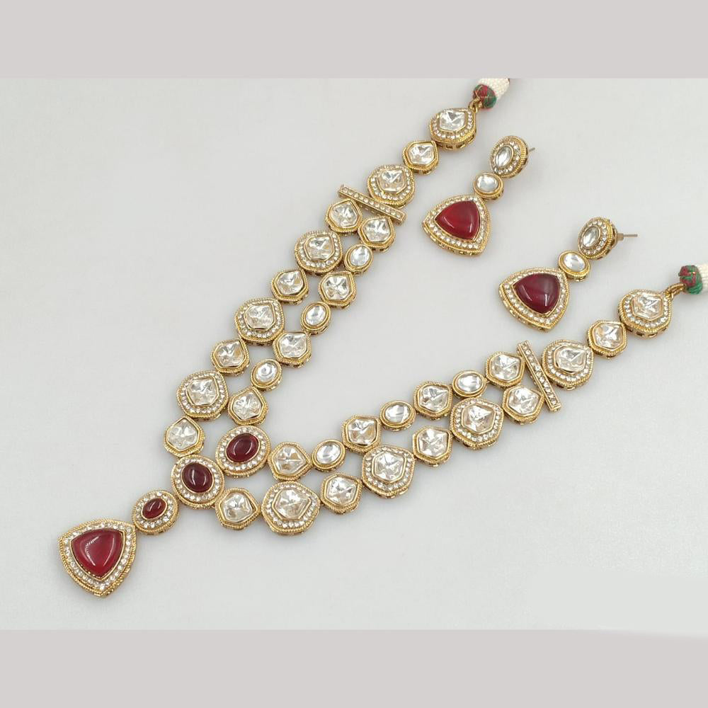 JCM Gold Plated polki kundan Long Necklace Set