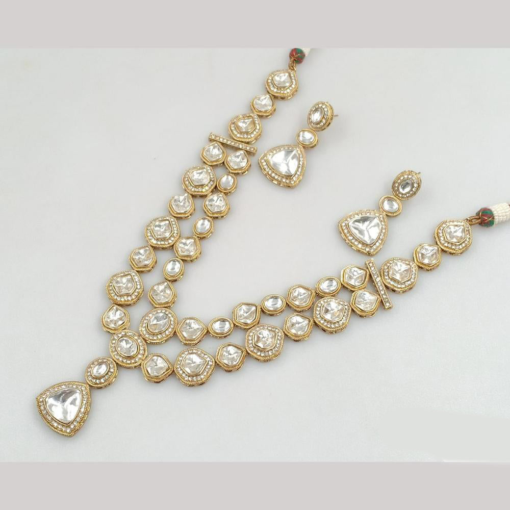 JCM Gold Plated polki kundan Long Necklace Set