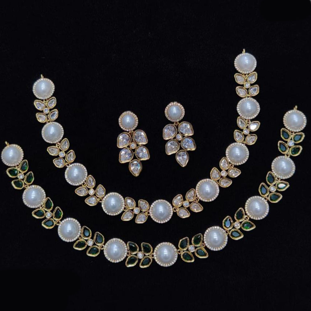 JCM Gold Plated Polki Kundan Stone And Beads Necklace Set