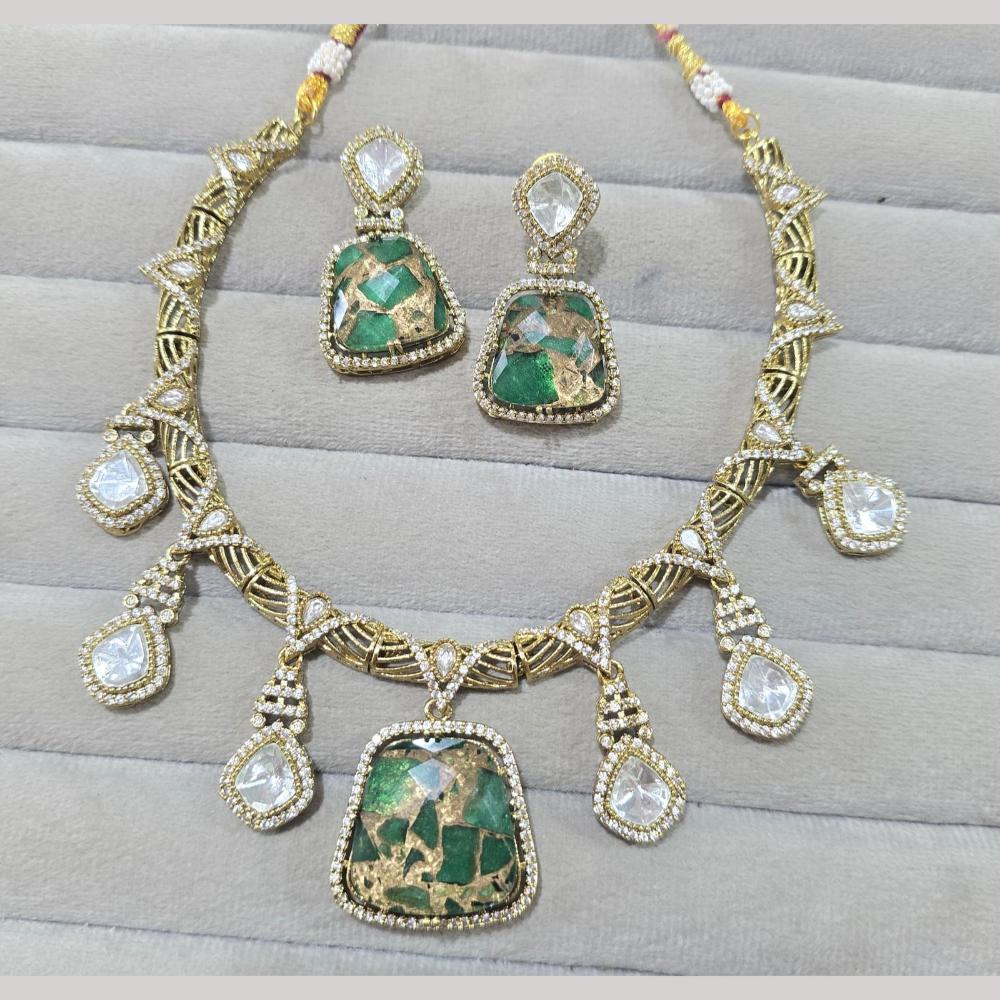JCM Gold Plated Druzy Crystal Stone Necklace Set