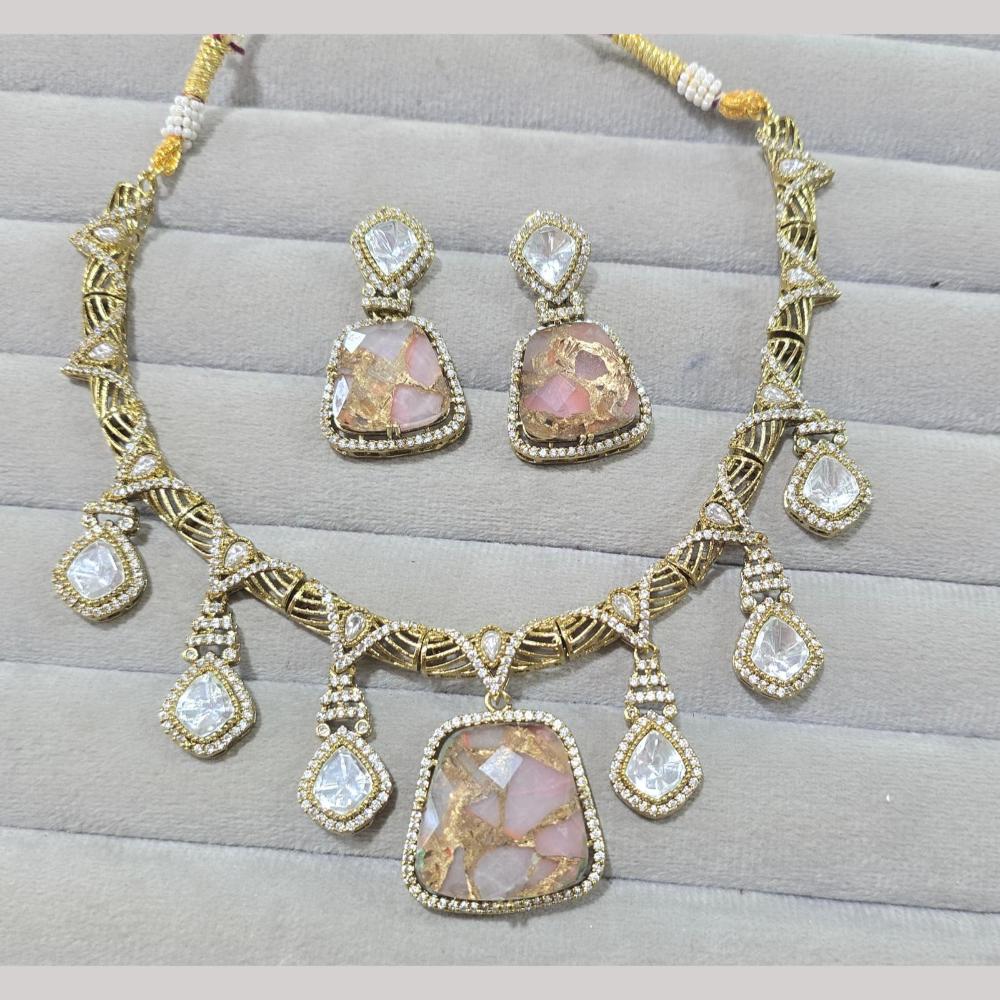JCM Gold Plated Druzy Crystal Stone Necklace Set