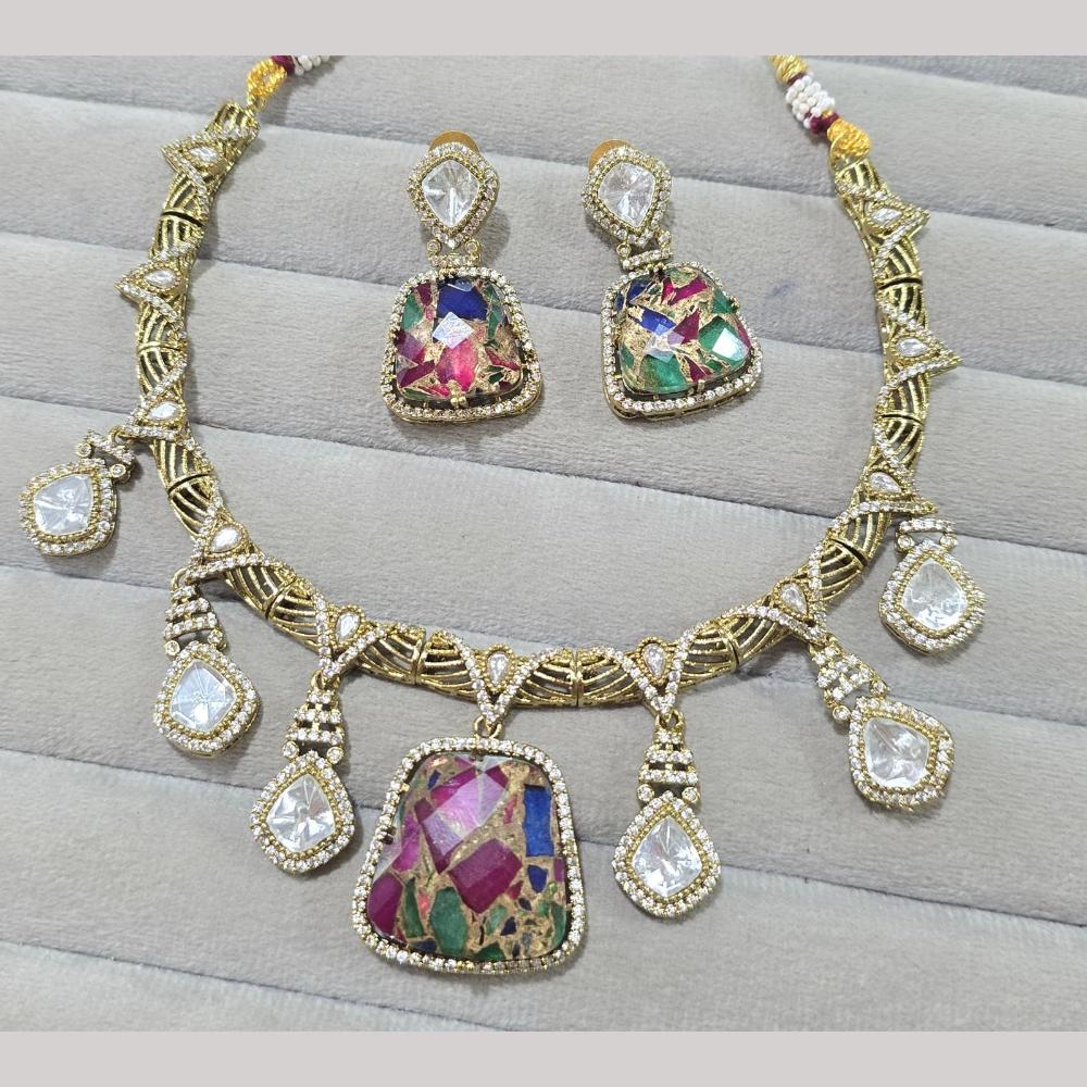 JCM Gold Plated Druzy Crystal Stone Necklace Set