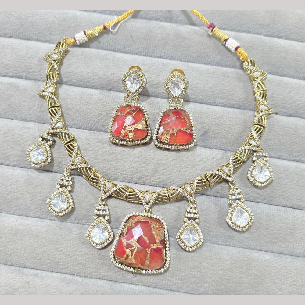 JCM Gold Plated Druzy Crystal Stone Necklace Set