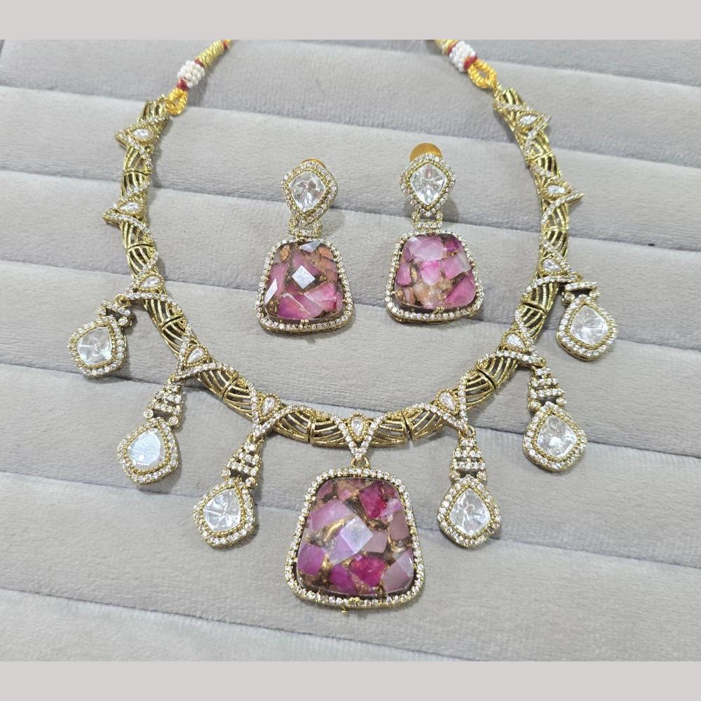 JCM Gold Plated Druzy Crystal Stone Necklace Set