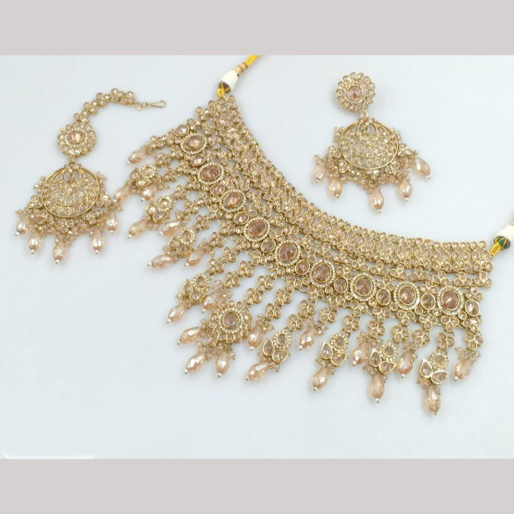 JCM Gold Plated Crystal Stone And Beads Necklace Set