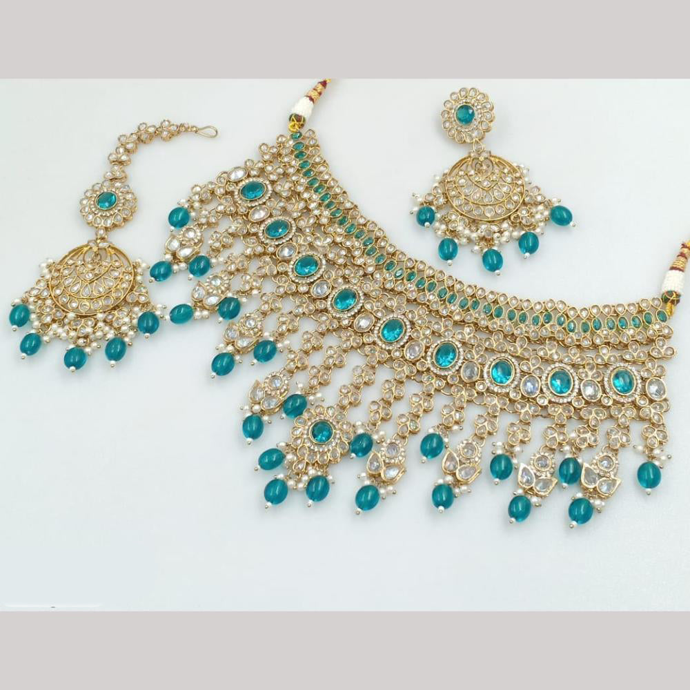 JCM Gold Plated Crystal Stone And Beads Necklace Set