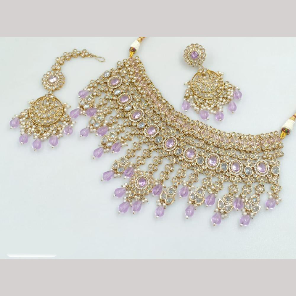 JCM Gold Plated Crystal Stone And Beads Necklace Set