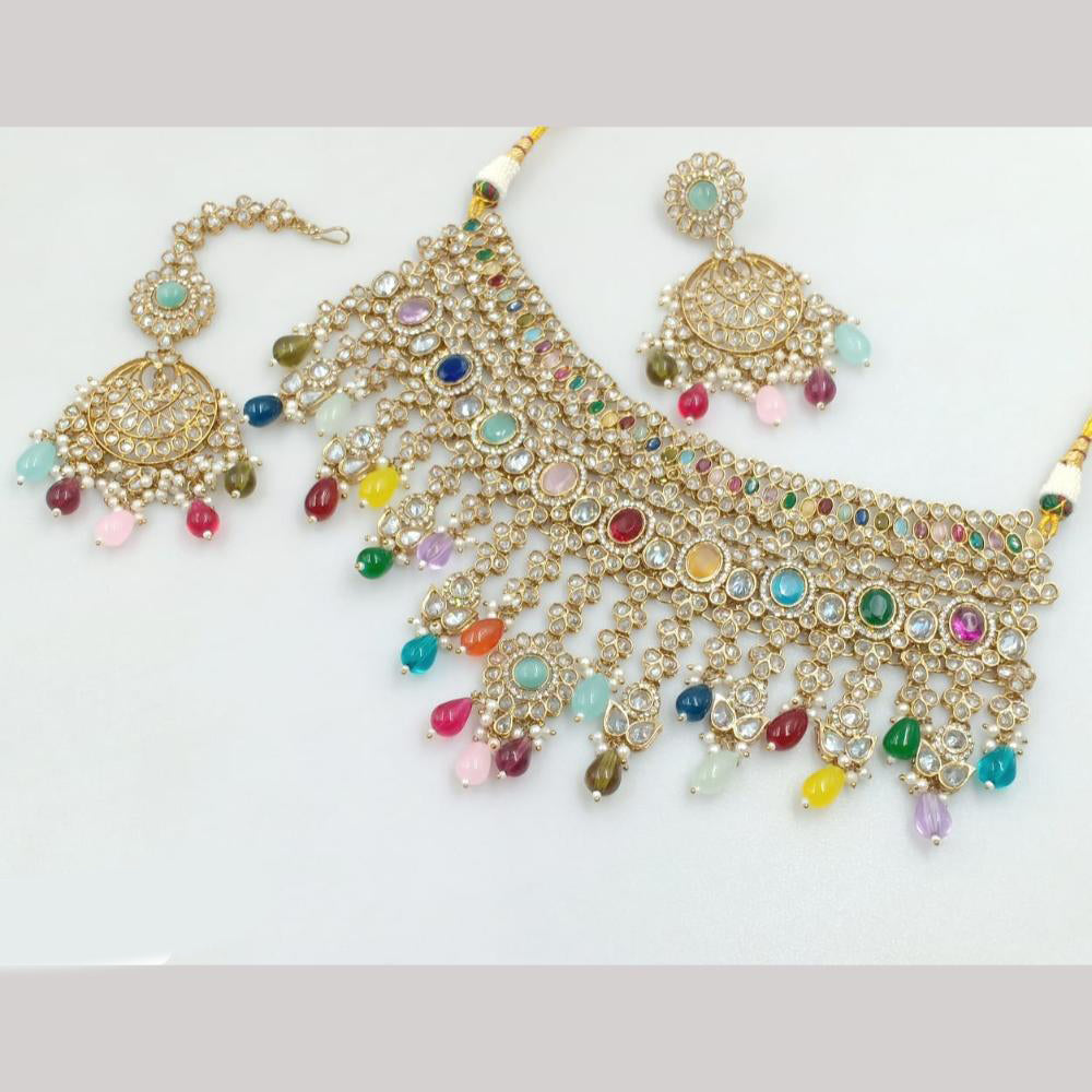 JCM Gold Plated Crystal Stone And Beads Necklace Set