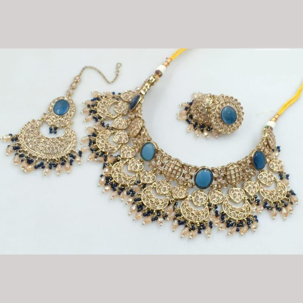 JCM Gold Plated Crystal Stone And Beads Choker Necklace Set