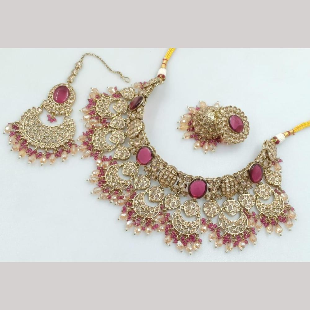 JCM Gold Plated Crystal Stone And Beads Choker Necklace Set