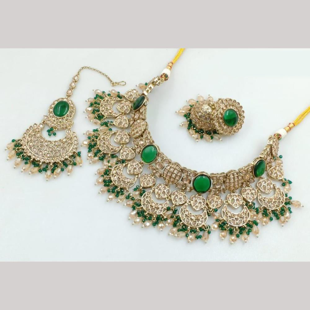 JCM Gold Plated Crystal Stone And Beads Choker Necklace Set