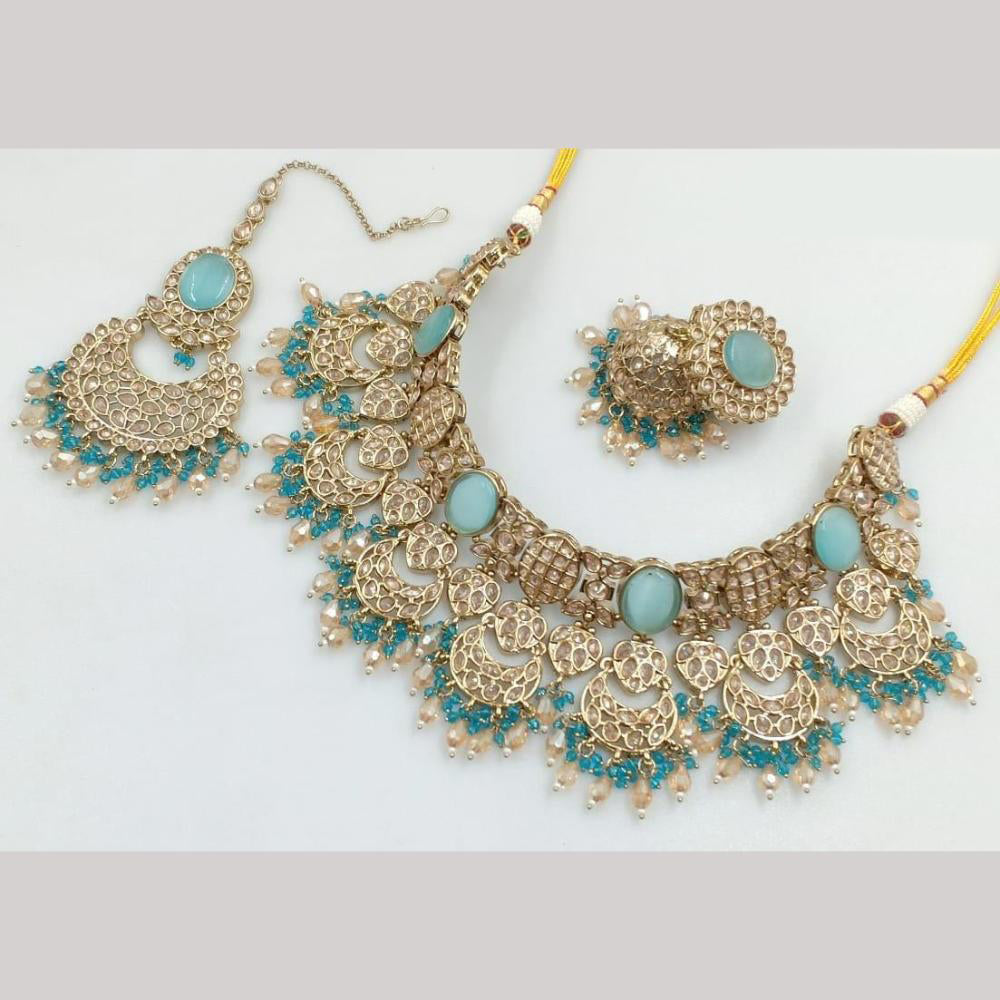 JCM Gold Plated Crystal Stone And Beads Choker Necklace Set