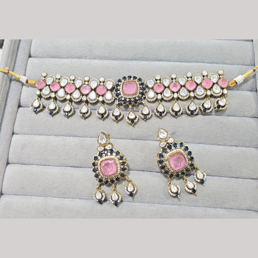 JCM Gold Plated Polki Kundan Stone Choker Necklace Set