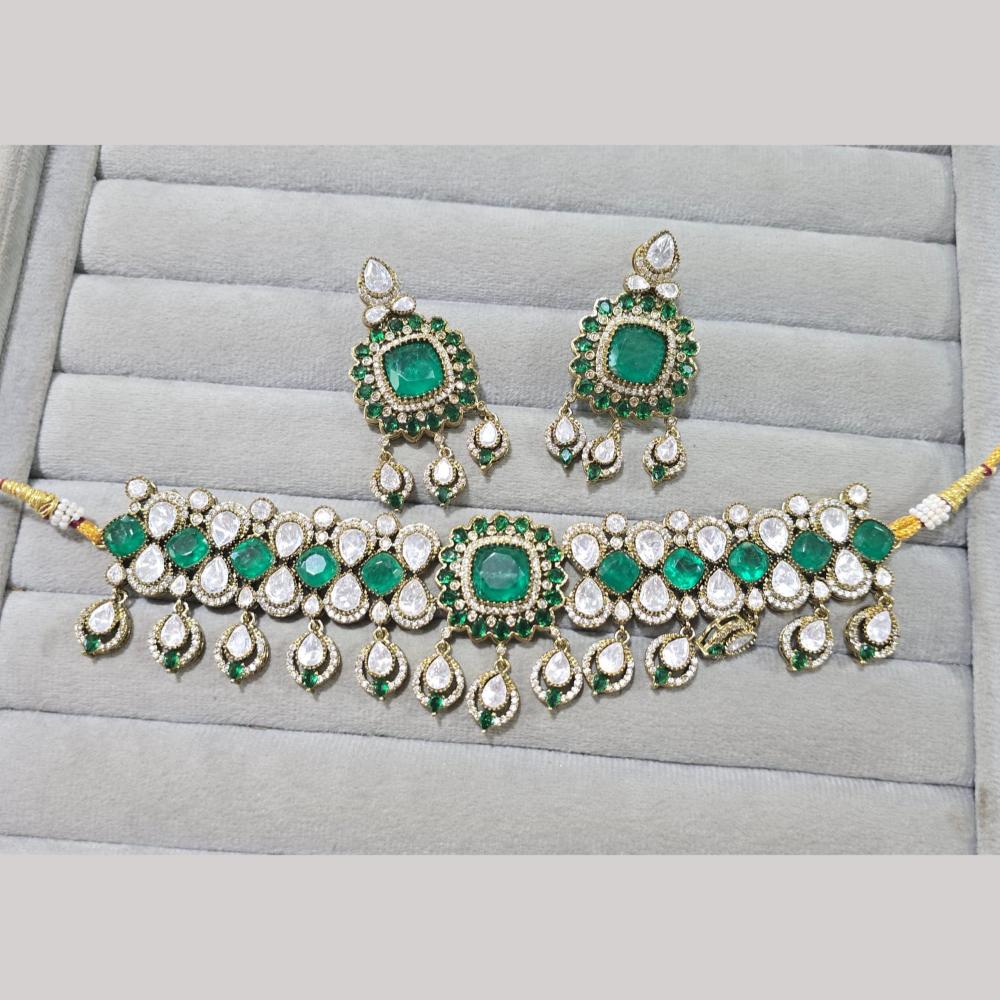JCM Gold Plated Polki Kundan Stone Choker Necklace Set
