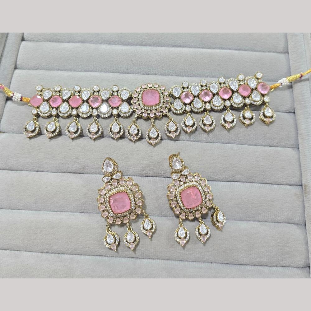 JCM Gold Plated Polki Kundan Stone Choker Necklace Set