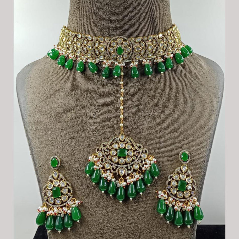 JCM Gold Plated Polki Kundan Stone Choker Necklace Set