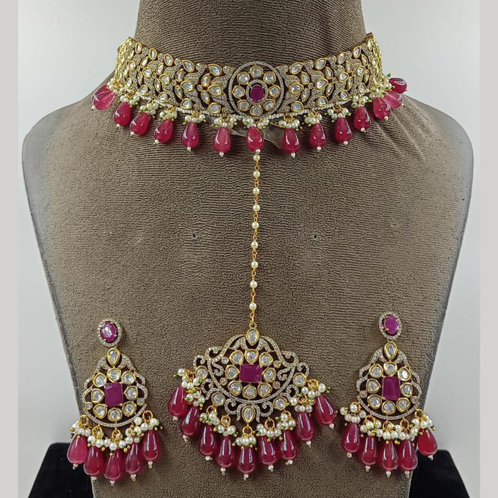 JCM Gold Plated Polki Kundan Stone Choker Necklace Set