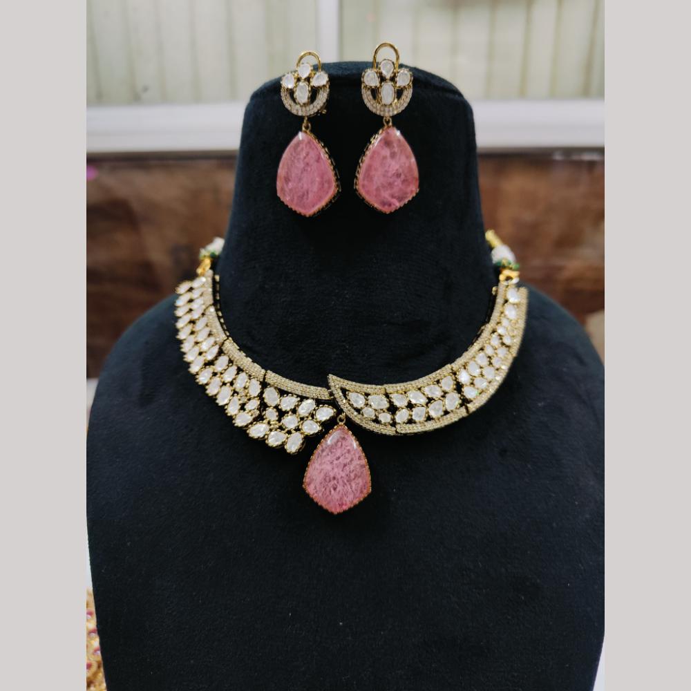 JCM Gold Plated Polki Kundan Stone Choker Necklace