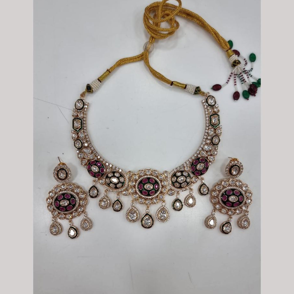 JCM Gold Plated Polki Kundan Stone Necklace Set