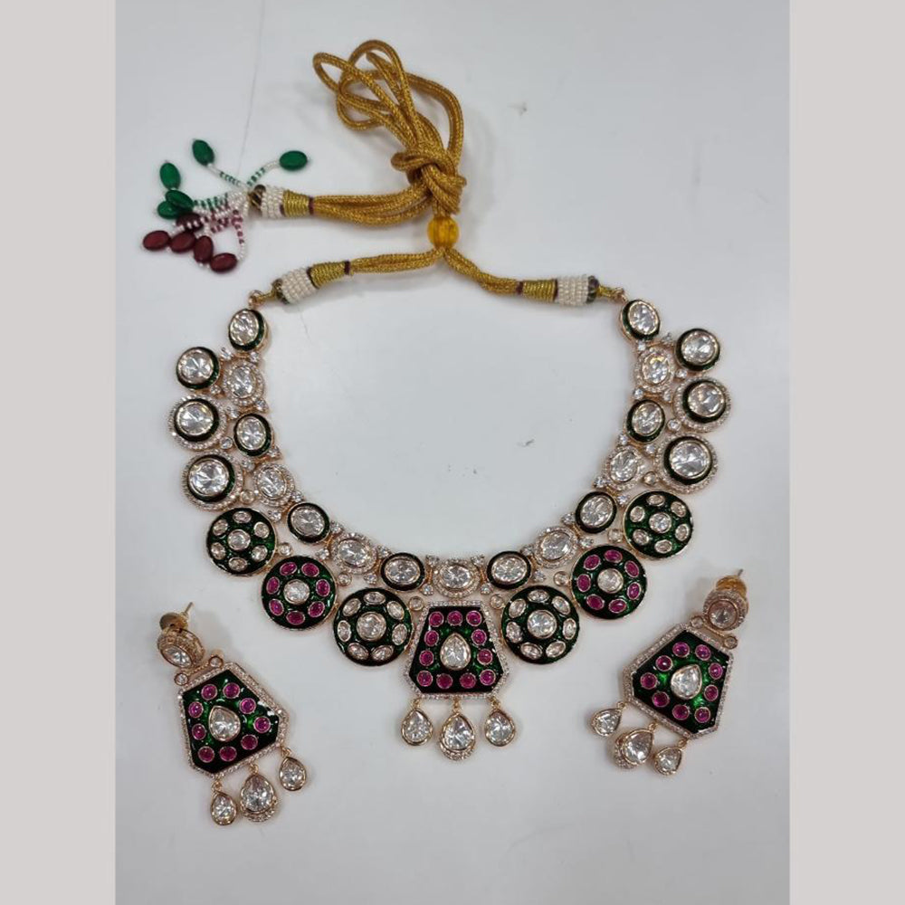 JCM Gold Plated Polki Kundan Stone Necklace Set