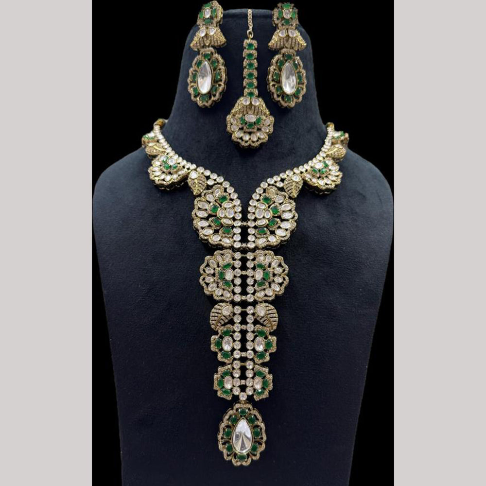 JCM Gold Plated Polki Kundan Stone Long Necklace Set