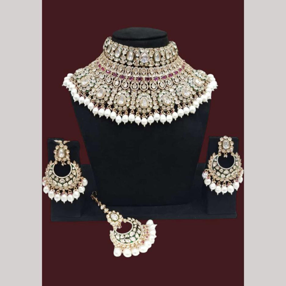 JCM Gold Plated Polki Kundan Stone Choker Necklace Set
