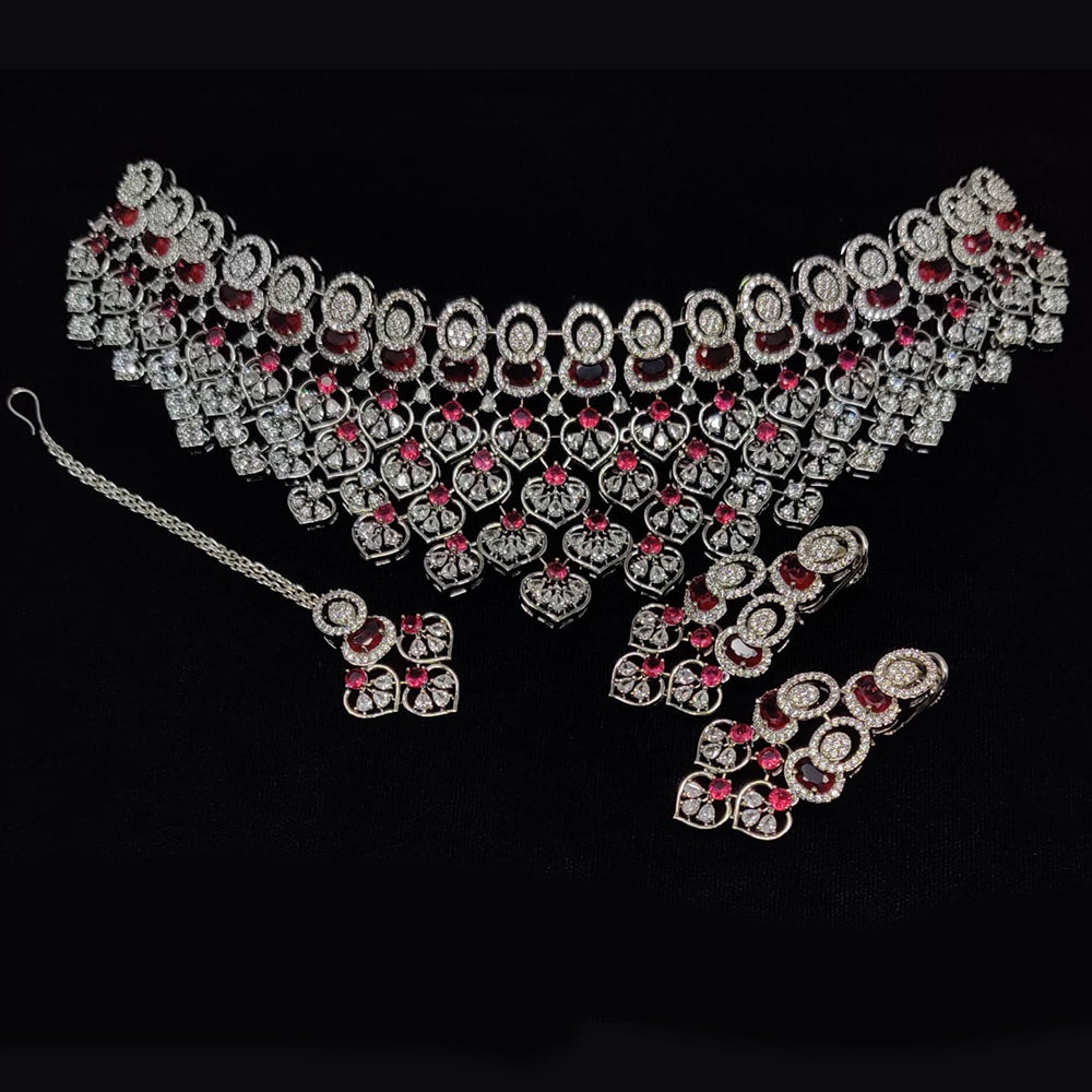 JCM Silver Plated American Diamond Choker Necklace Set