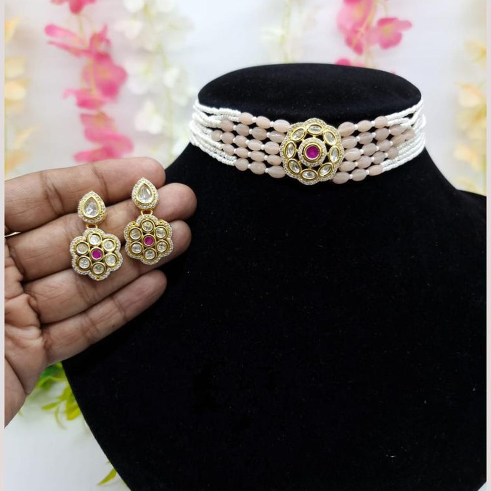 JCM Gold Plated Crystal Stone And Pearls Choker Necklace Set