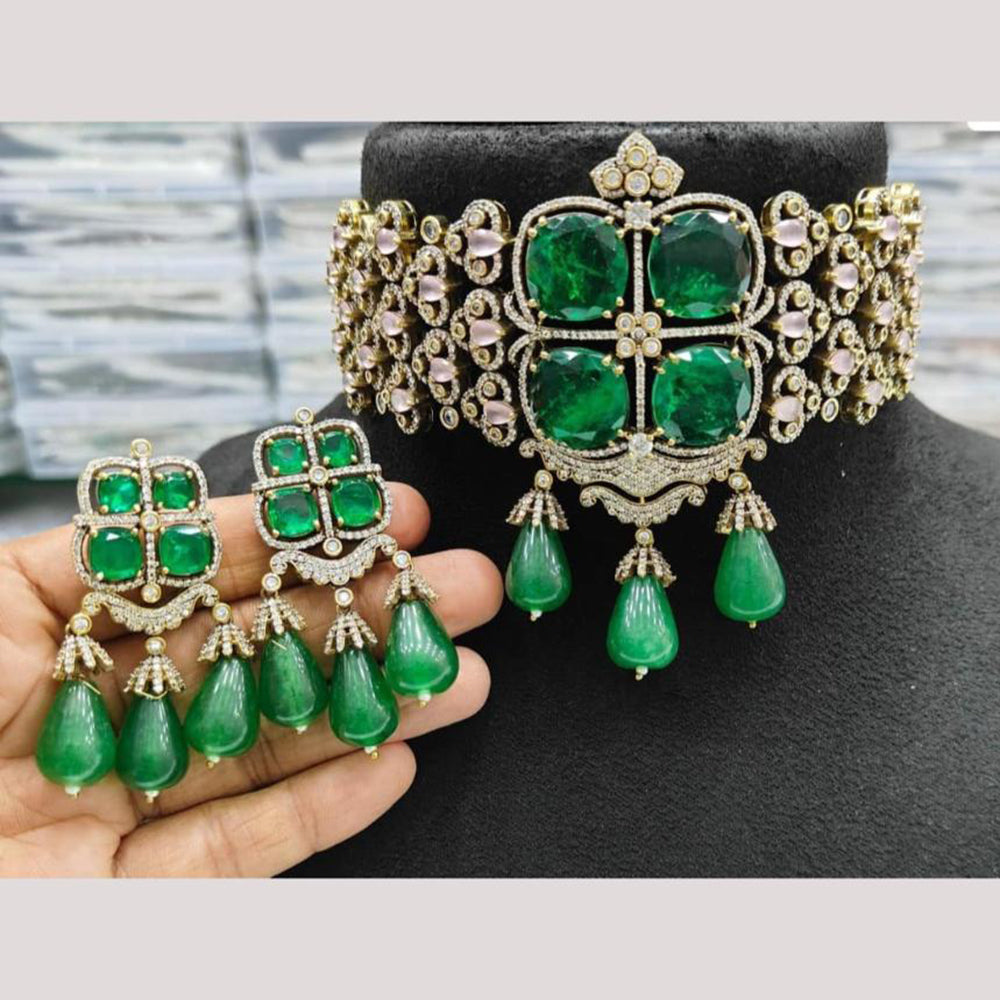 JCM Gold Plated American Diamond And Beads Choker Necklace Set