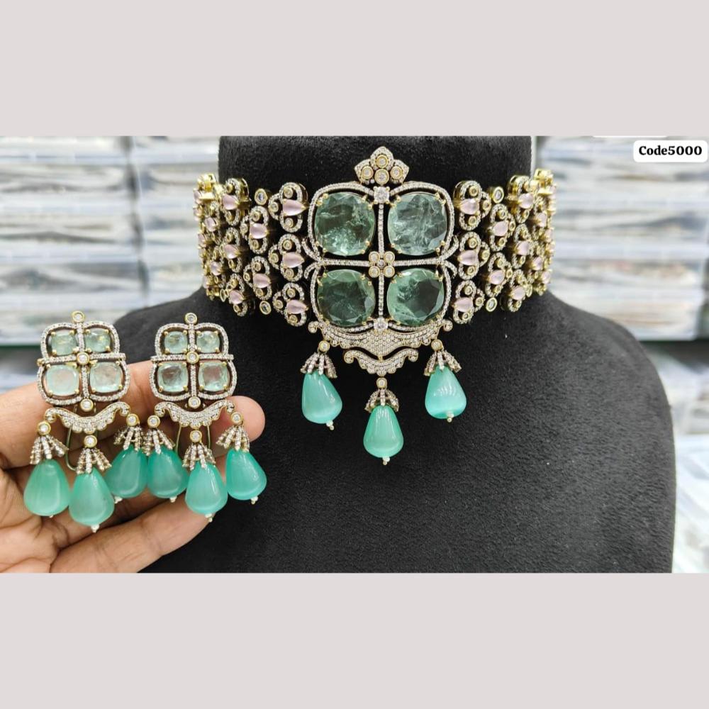 JCM Gold Plated American Diamond And Beads Choker Necklace Set