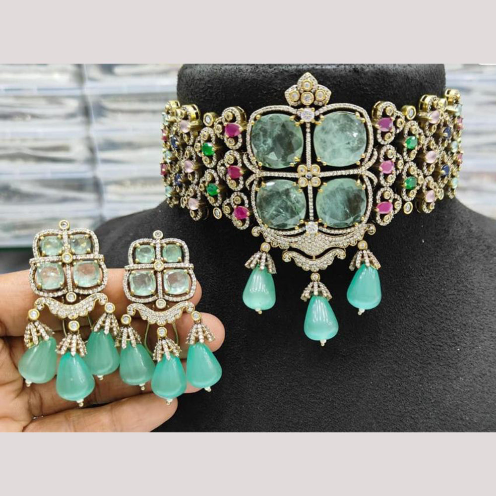 JCM Gold Plated American Diamond And Beads Choker Necklace Set