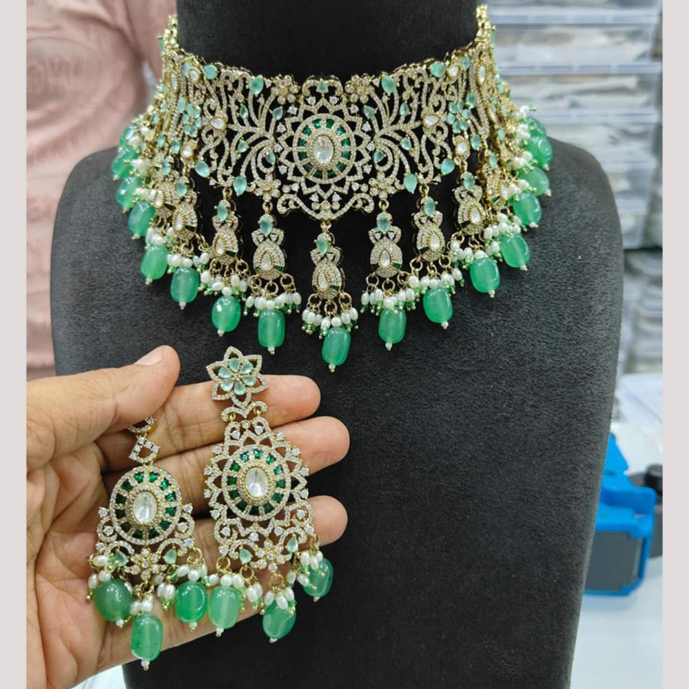 JCM Gold Plated American Diamond And Beads Choker Necklace Set