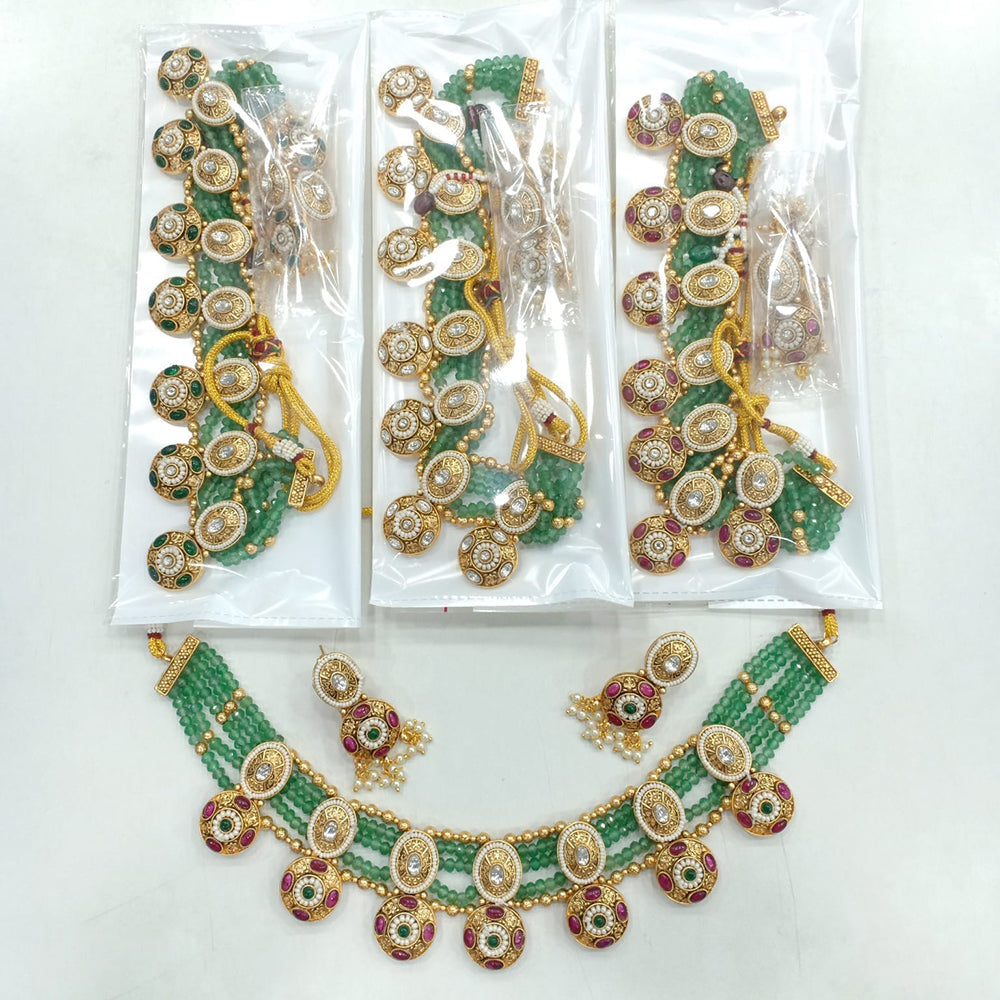 JCM Gold Plated Pota Stone And Pearls Necklace Set