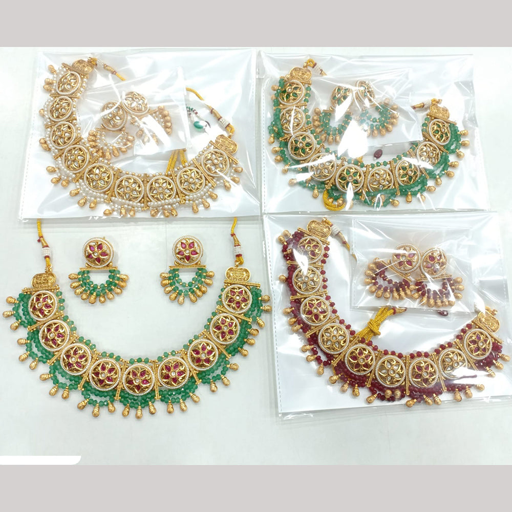 JCM Gold Plated Pota Stone And Pearls Necklace Set