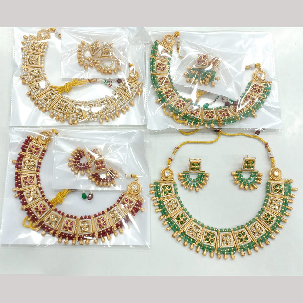 JCM Gold Plated Pota Stone And Pearls Necklace Set